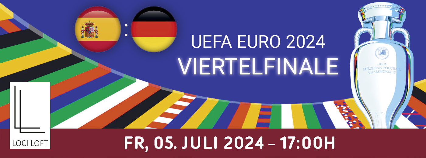 Banner für das UEFA Viertelfinalspiel zwischen Spanien und Deutschland